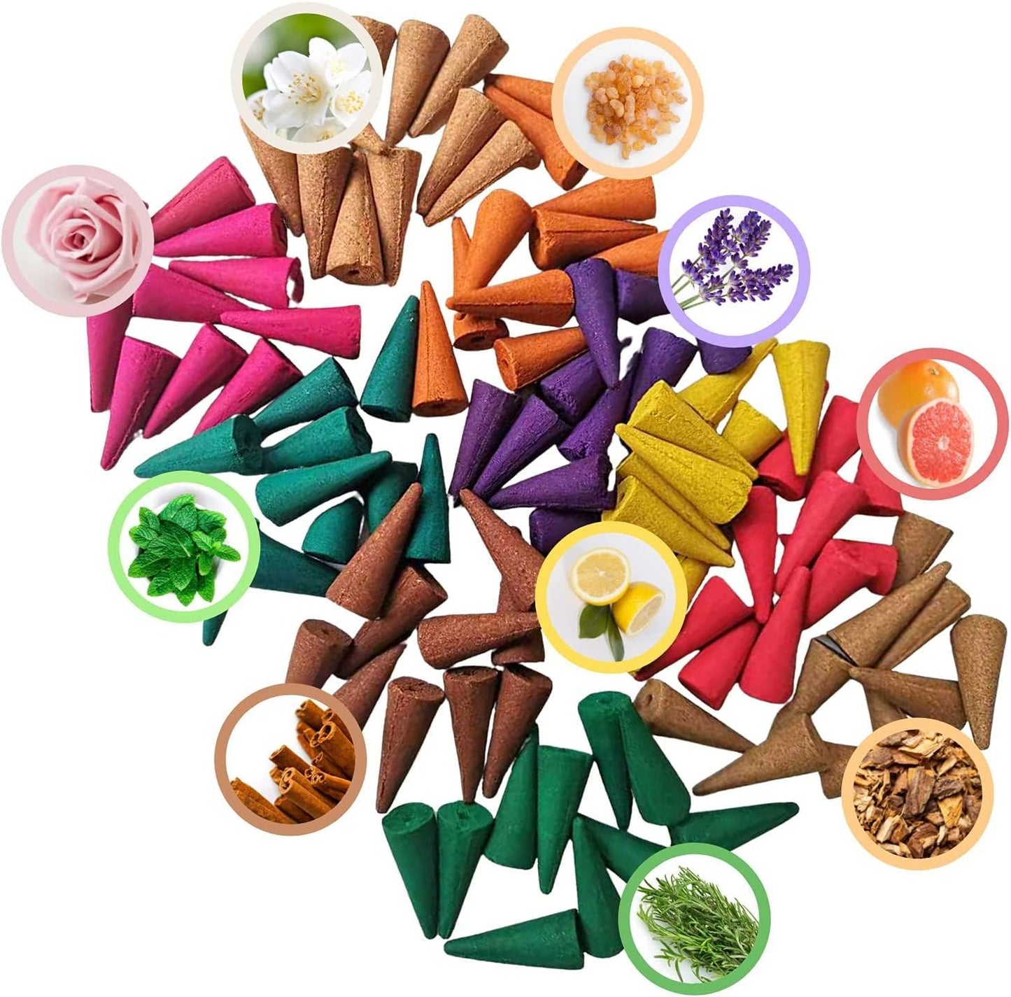 Inscents Waterfall® Essential Relaxing Backflow Incense Cones-100% Natural Scents-100 Pack -Enhance Meditation and Mindfulness | Includes Rose, Lavender, Mint, Lemongrass and More